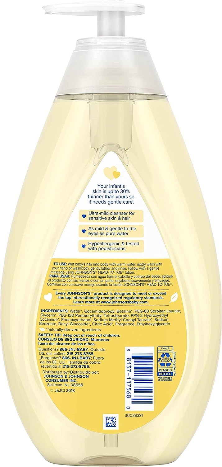Johnson's Head-to-Toe Gentle Tear-Free Baby & Newborn Wash & Shampoo, Sulfate-, Paraben- Phthalate- & Dye-Free, Hypoallergenic Wash for Sensitive Skin & Hair, 27.1 fl. Oz - Image 9